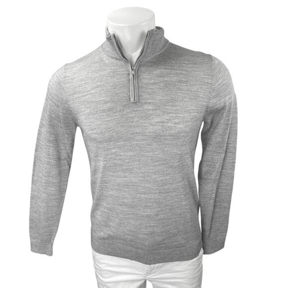 Reiss Men's Gray Merino Wool 1/4 Zip Long Sleeve Pullover Sweater Top Size S - Picture 1 of 4